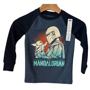 Boys Star Wars Mandalorian Long Sleeve Henley Sweatshirt Jumping Bean Blue Size
